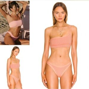 NWT $92 L*Space Axel One Shoulder Bandeau Bikini Ribbed Top New Women XS
